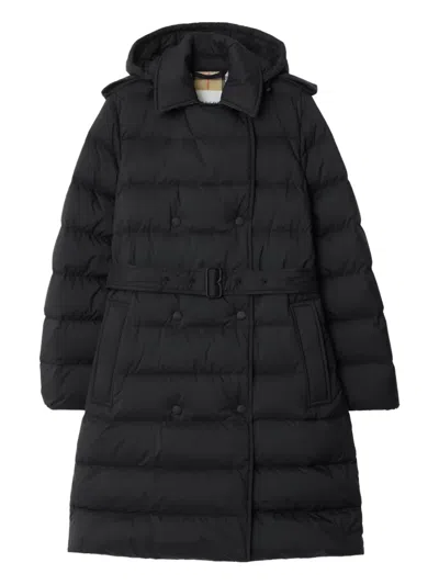 Burberry Quilted Hooded Double-breasted Belted Jacket In Black