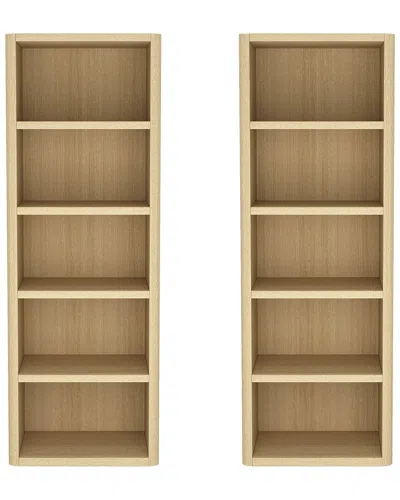 Manhattan Comfort Set Of 2 Rivington Modern Open Bookcases (5-shelf) In Neutral