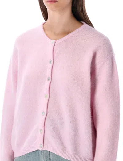 American Vintage Soft Knit Cardigan With Ribbed Cuffs And Hem In Pink