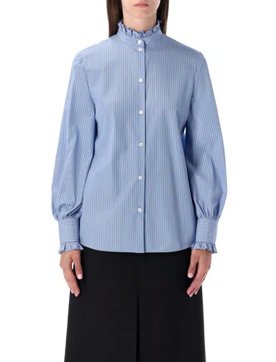 Valentino Light Blue Striped Shirt In Cotton