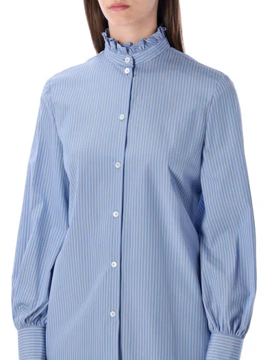 Valentino Light Blue Striped Shirt In Cotton