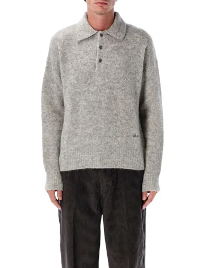 Ami Alexandre Mattiussi Light Grey Knit Sweater With Polo Collar And Three-button Placket In Gray