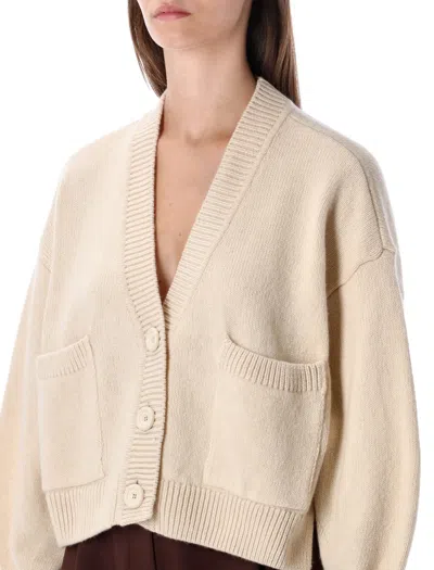 Sessun Beige Cropped Wool Cardigan With Patch Pockets