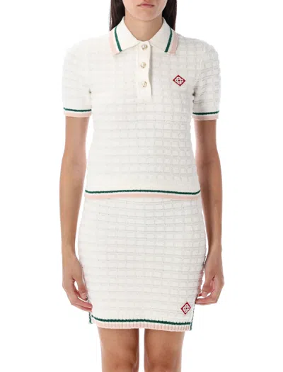 Casablanca Cotton Bouclé Polo Shirt In White