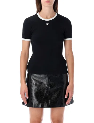 Courrèges Signature Contrast T-shirt Woman Black And White In Black