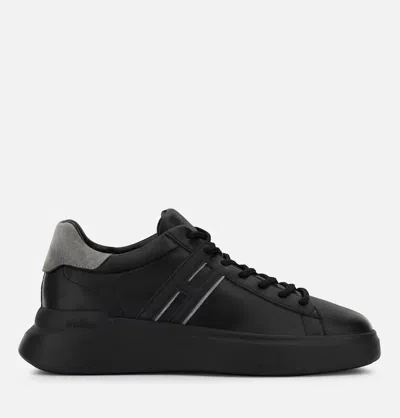 Hogan Black Leather Sneakers In Black