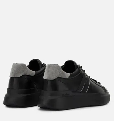 Hogan Black Leather Sneakers In Black