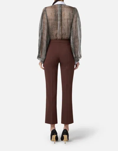 Elisabetta Franchi Silk Bodysuit With Delicate Reptile Scale Pattern In Gray