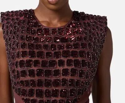 Elisabetta Franchi Fitted Midi Dress With Glossy Embellishments In Brown