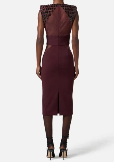 Elisabetta Franchi Fitted Midi Dress With Glossy Embellishments In Brown