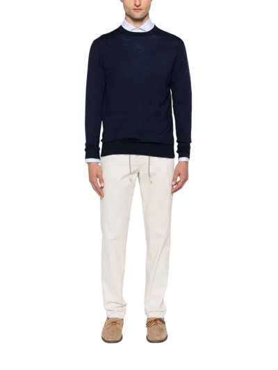 Eleventy Regimental Jogger Trousers Drawstring In White