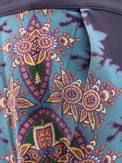 Etro Floral Print Silk Trousers In Blue