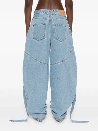 Attico Wide Light Blue Jeans With Ribbons