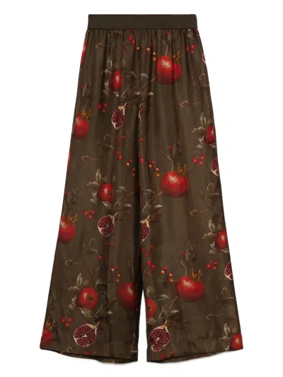 Uma Wang Wide-leg Pansy Pants With Contrasting Pomegranate Design