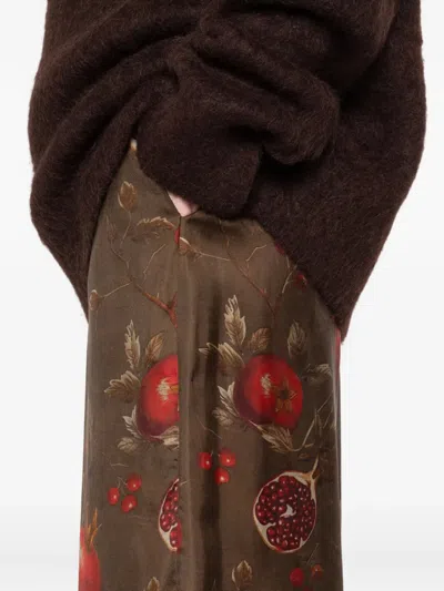 Uma Wang Wide-leg Pansy Pants With Contrasting Pomegranate Design