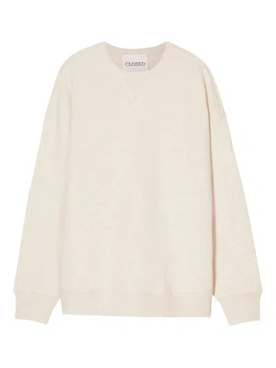 Closed Beige Solid Crew Neck Sweatshirt In White