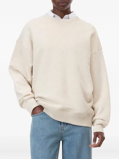Closed Beige Solid Crew Neck Sweatshirt In White