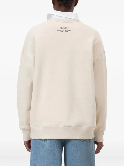 Closed Beige Solid Crew Neck Sweatshirt In White