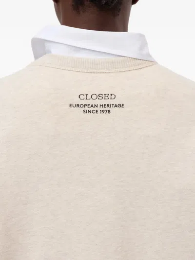 Closed Beige Solid Crew Neck Sweatshirt In White