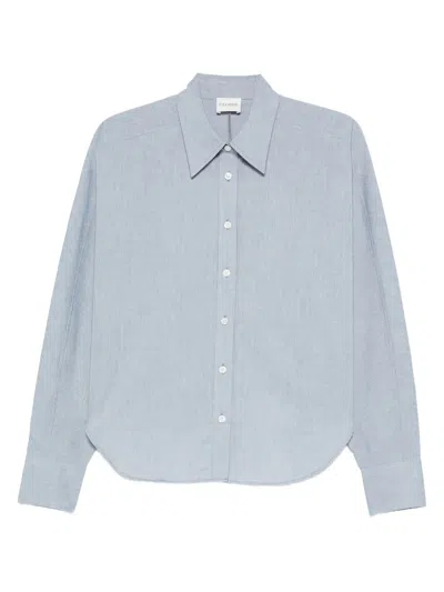 Closed Long-sleeve Curved-hem Shirt In Blue