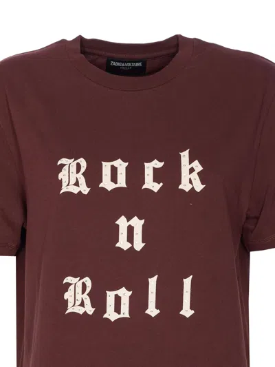 Zadig & Voltaire Crewneck Graphic Print Rock N Roll Beaded Top In Brown
