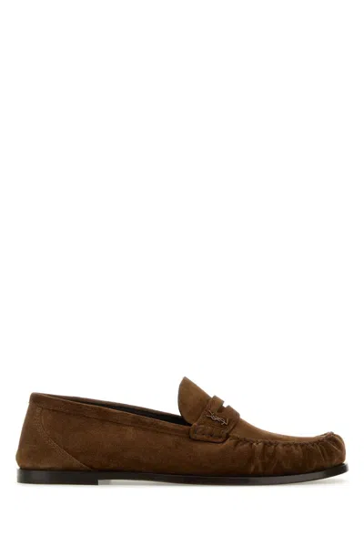 Saint Laurent Men Camel Suede Le Loafer Loafers In Brown