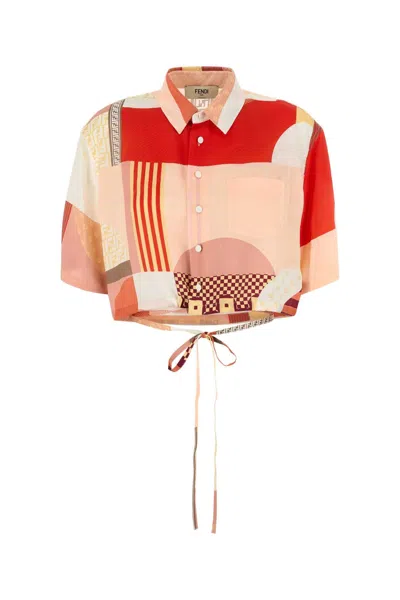 Fendi Patchwork Print Cropped Silk Shirt In Multi