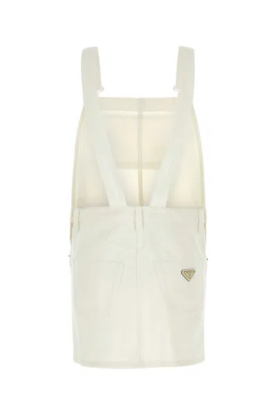 Prada Denim Dungarees Dress Adjustable Straps In White