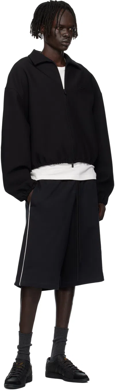 Essentials ブラック ボンデッドキャンバス ジップアップジャケット In Black