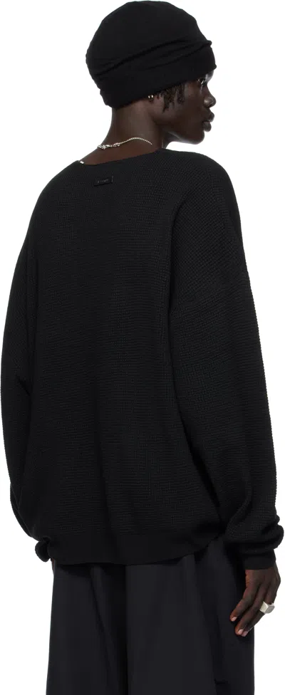 Essentials ブラック ワッフル 長袖 クルーネック スウェットシャツ In Black