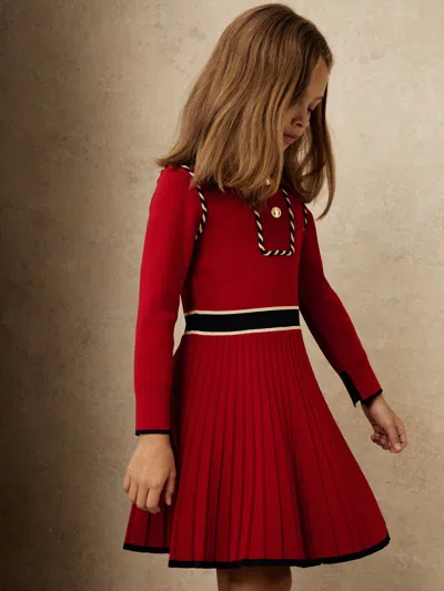 Reiss Red Piped Knitted Skater Dress In Red