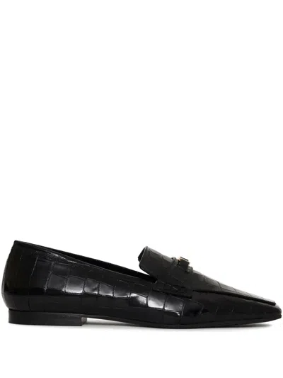 Anine Bing Freya Crocodile-embossed Loafers In Black