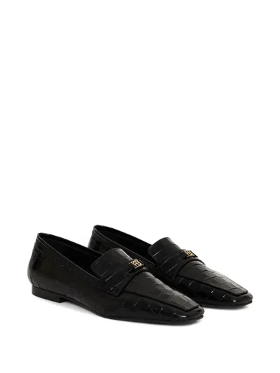 Anine Bing Freya Crocodile-embossed Loafers In Black