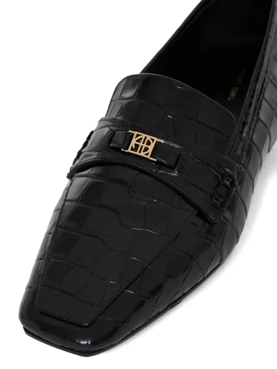 Anine Bing Freya Crocodile-embossed Loafers In Black