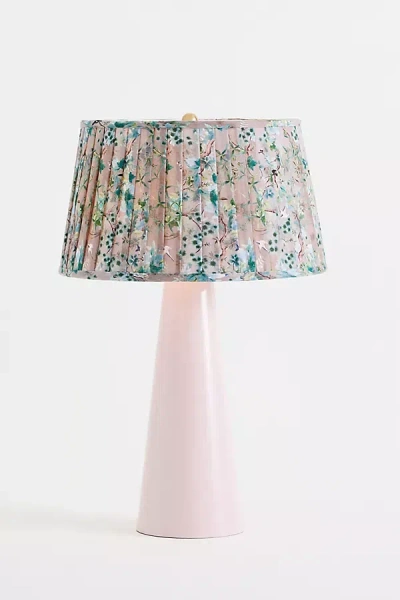 Anthropologie Avalina Enameled Metal Printed Pleated Shade Table Lamp In Multi