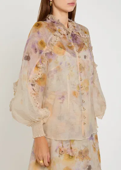 Zimmermann Printed Linen Blend Memento Shirt In Multi