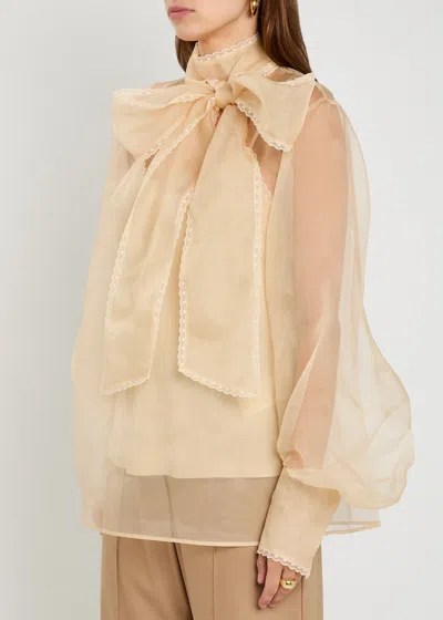 Zimmermann Memento Organza Bow-lace Blouse In Neutral