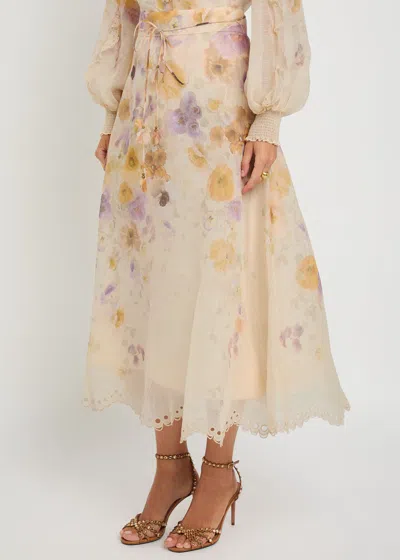Zimmermann Printed Linen Blend Memento Skirt In Multi