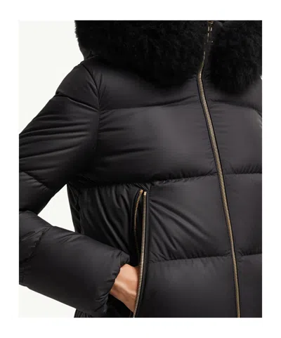 Moncler Laichefur Hooded Shearling-trimmed Short Down Jacket In Black