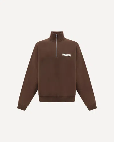 Jacquemus Grosgrain Sweatshirt With Turtleneck In Brown