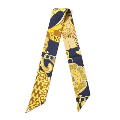 Aspinal Of London Womens Navy Skinny Silk Scarf In Brown