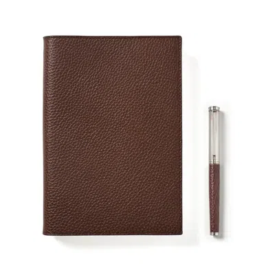 Aspinal Of London A5 Refillable Journal & Pen Set In Brown