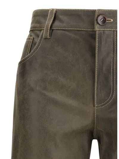 Etro Leather Pants In Green