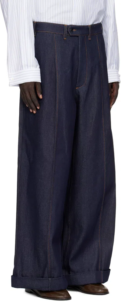 Hed Mayner Navy Wide Jeans In Blue