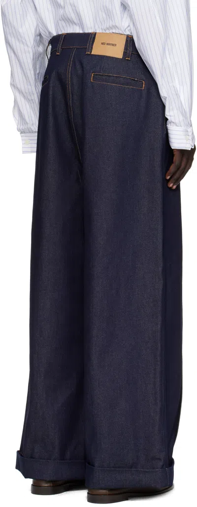 Hed Mayner Navy Wide Jeans In Blue