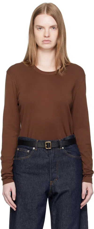 Lemaire Long Sleeve Round Neck Top Design In Brown