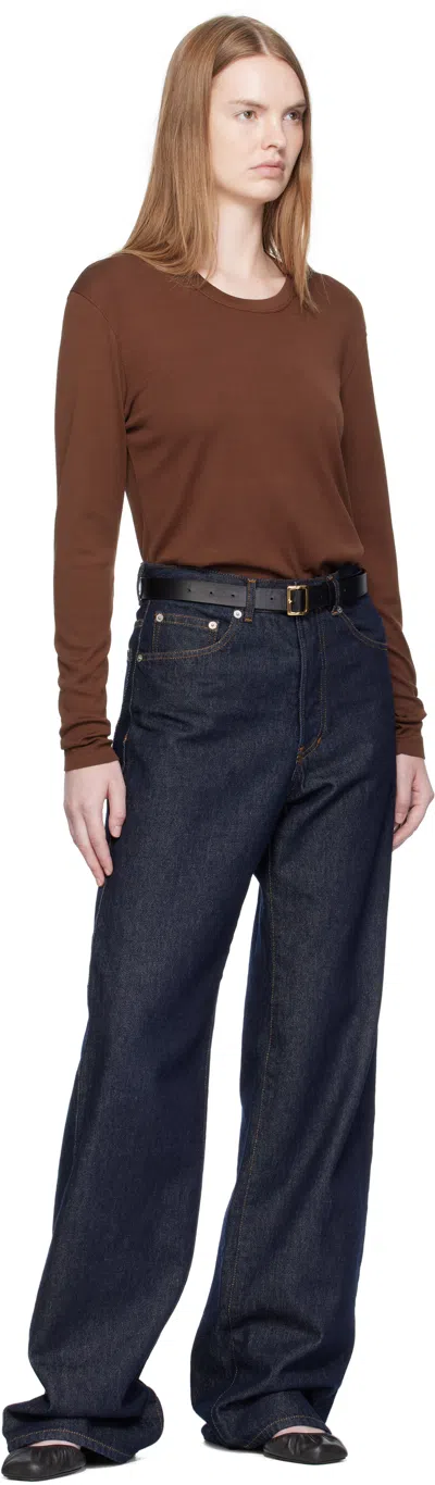 Lemaire Long Sleeve Round Neck Top Design In Brown