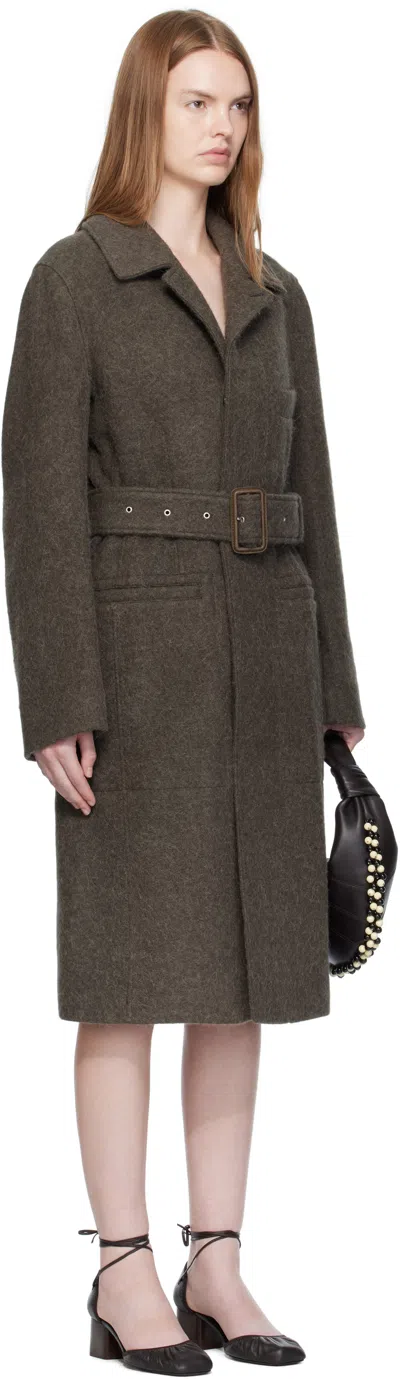 Lemaire Khaki Belted Tailored Coat In Brown
