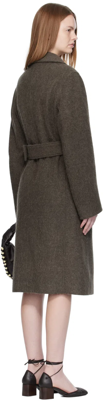 Lemaire Khaki Belted Tailored Coat In Brown