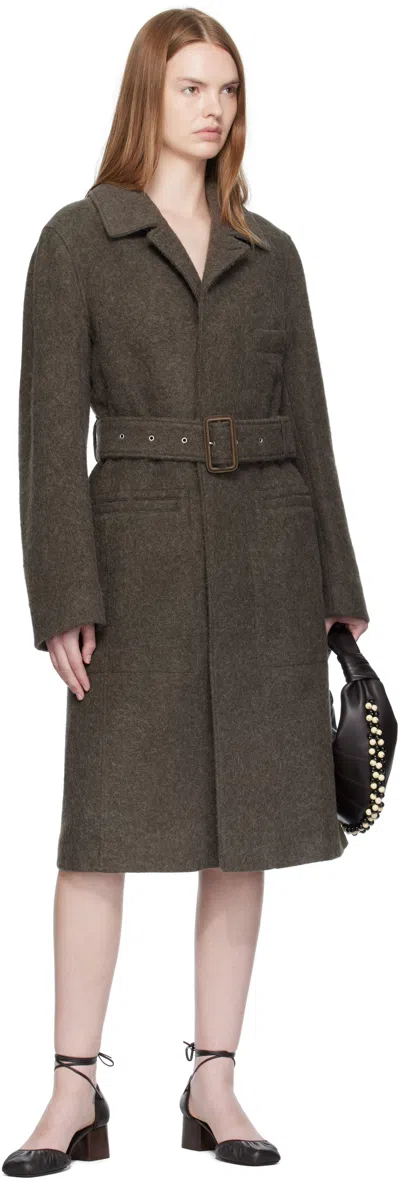 Lemaire Khaki Belted Tailored Coat In Brown